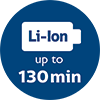 Li-ion opptil 130 min