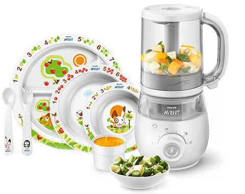 Produkter for mating av smårollinger: matlagingsmaskin for babymat og bordservise fra Philips Avent