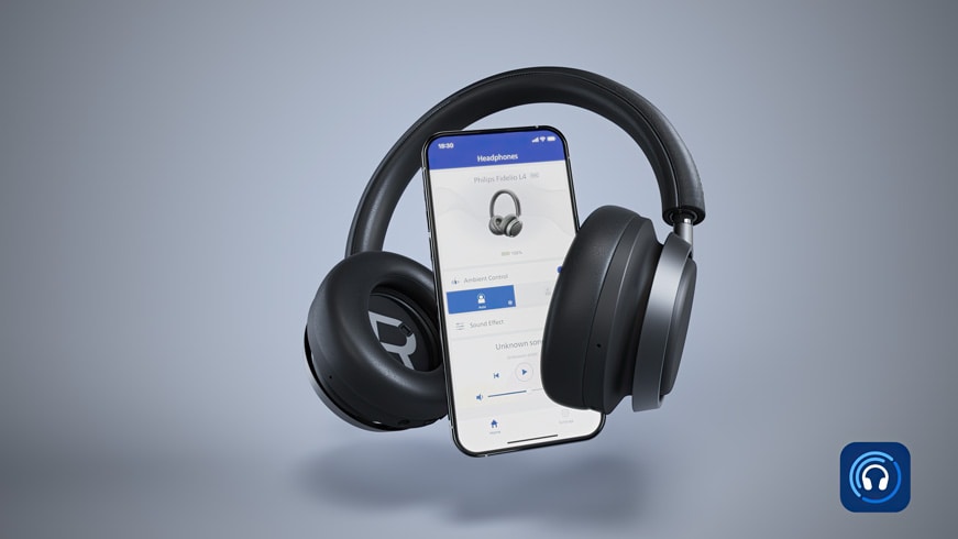 L4 Fidelio-hodetelefoner koblet til Philips Headphones-appen