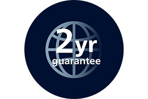 Logo for 2 års garanti for Philips Pet-produkter i en blå sirkel