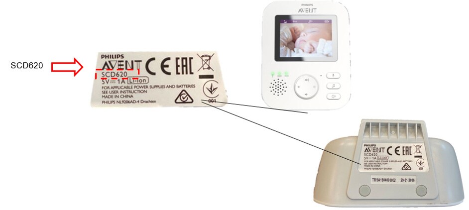 Produkttypenummeret SCD620 til Philips Avent-babymonitor med video